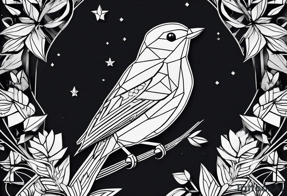 Geometric small bird tattoo idea