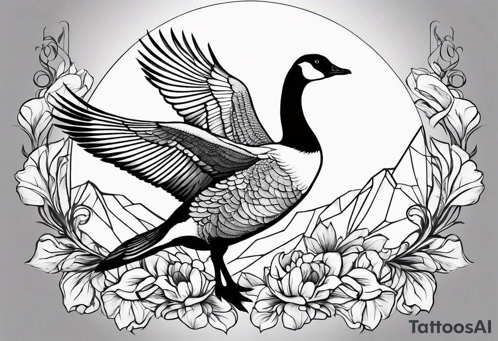 canadian goose taking off profile flowers tattoo idea