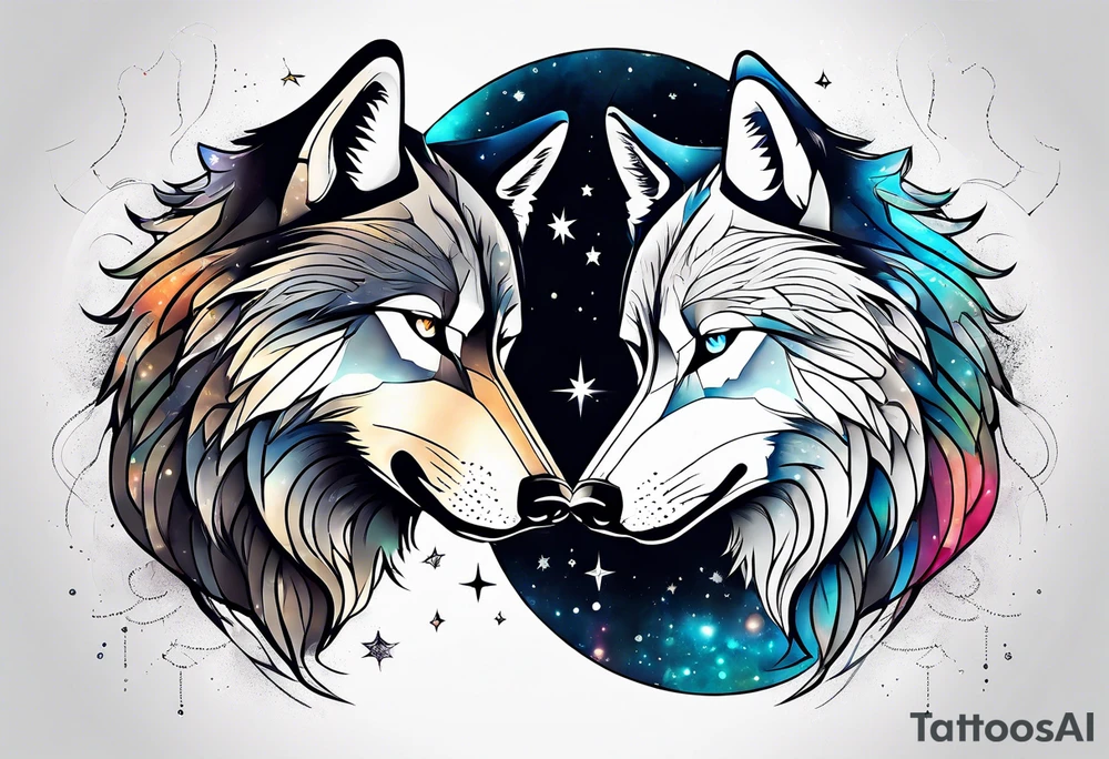 Constellation, two animal wolf, géométric tattoo idea