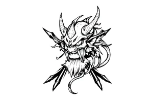 Abstract asterisk with a Japanese folklore demon from old times tattoo idea