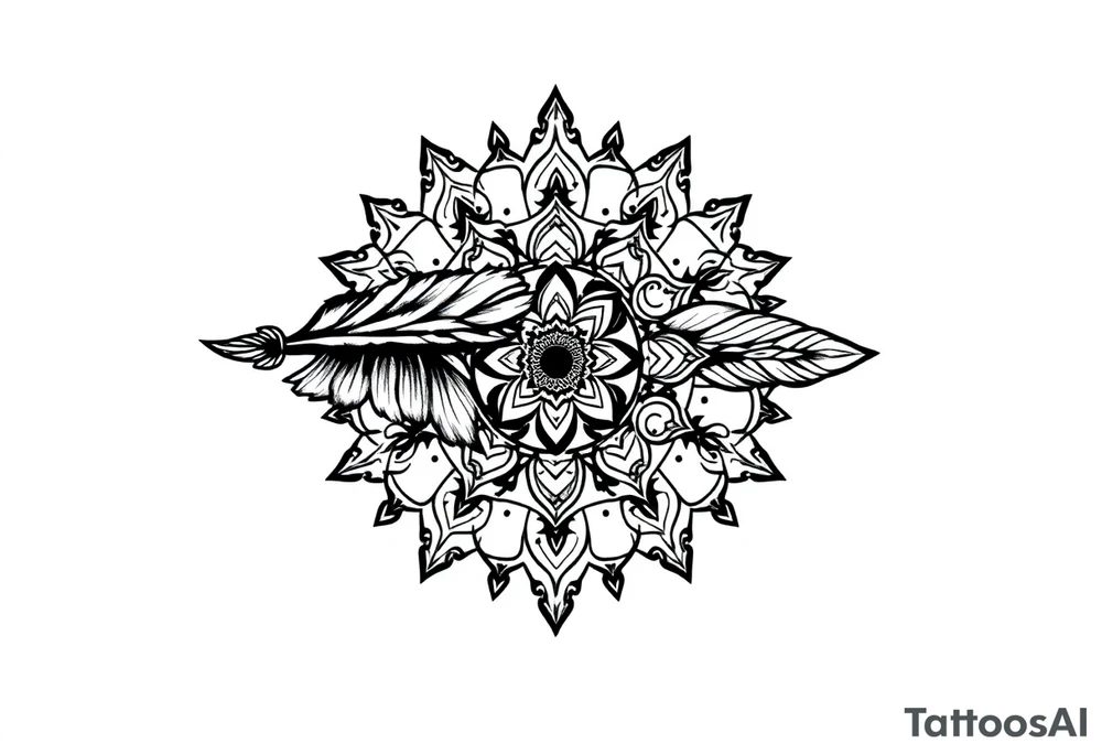 spiritual feather indian mandala shaman rune tattoo idea