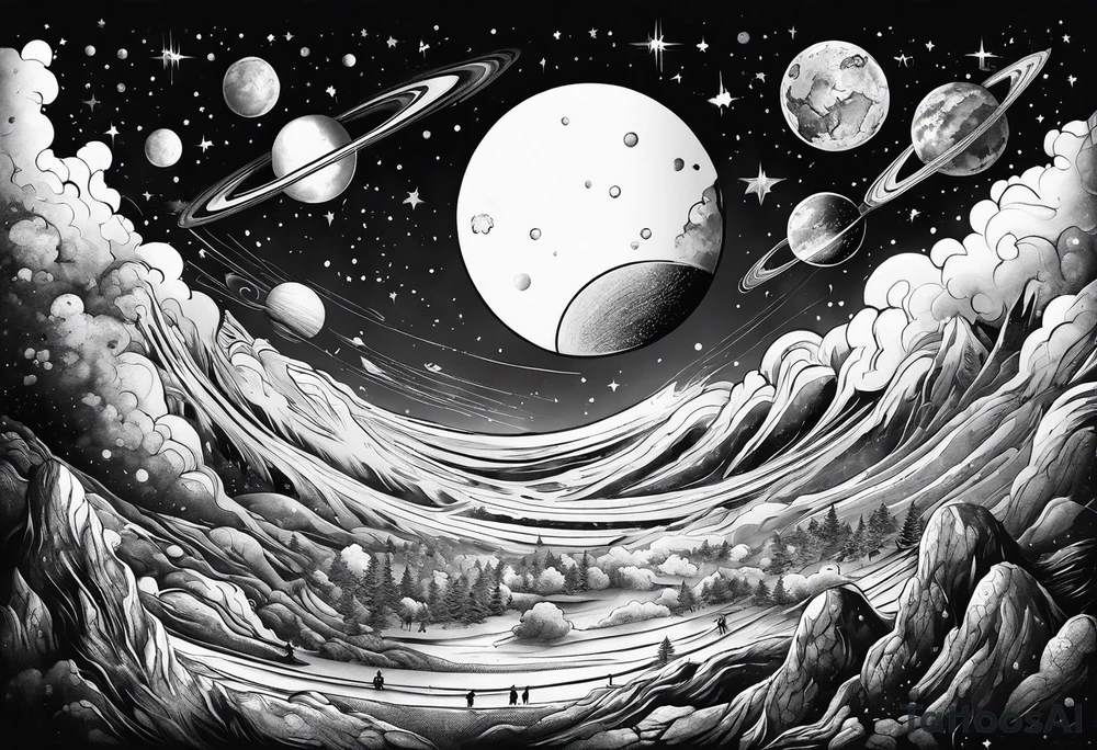 Crowd popping out from earth in space tattoo idea Crowd popping out from earth in space tattoo idea