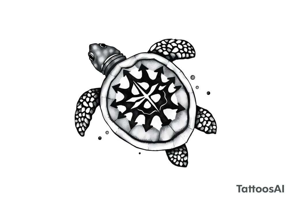 Turtle with neptunes trident pattern on its shell tattoo idea