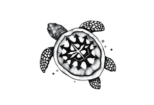 Turtle with neptunes trident pattern on its shell tattoo idea