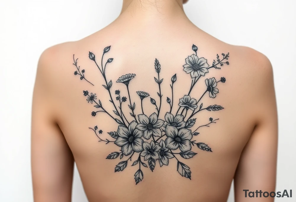 Northern woods with wild flowers tattoo idea