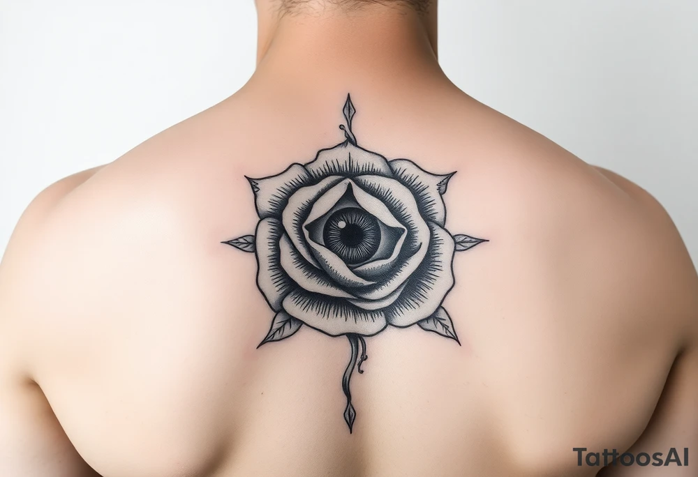 Eye of Providence inside a rose tattoo tattoo idea