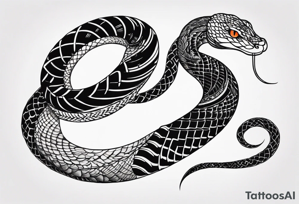 Snake tattoo for placement along the spine in japanese style to symbolise a journey of healing and transformation with reference to ying yang tattoo idea