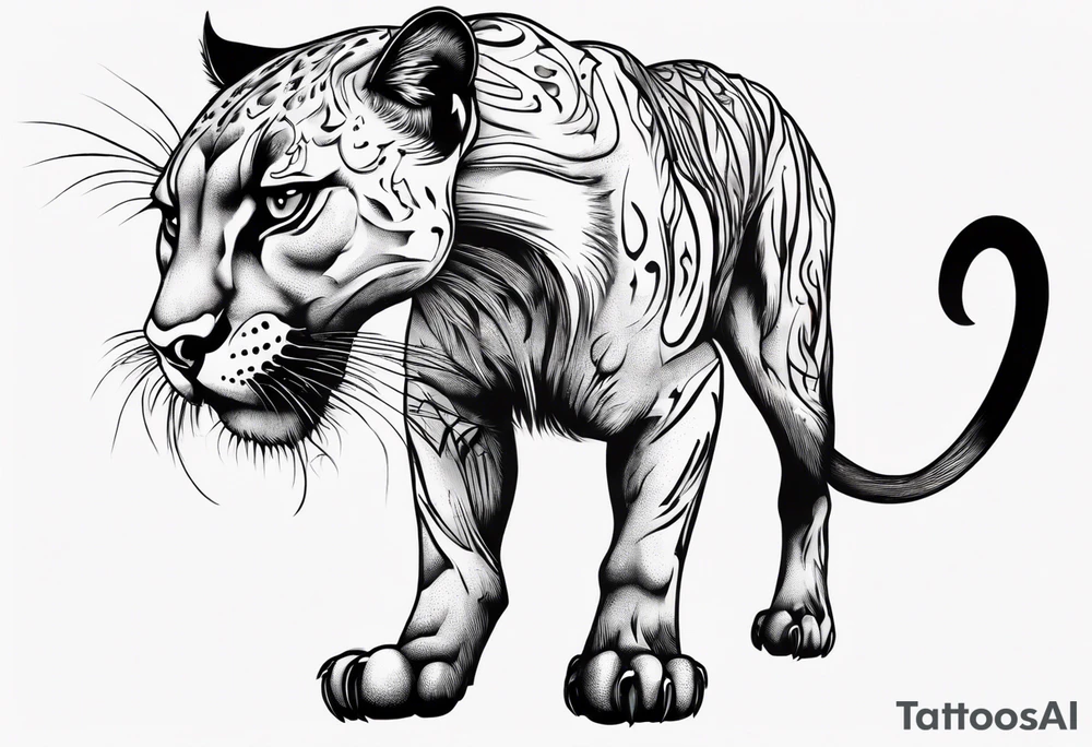 A black vicious pumas walking, but looking to the side tattoo idea A black vicious pumas walking, but looking to the side tattoo idea