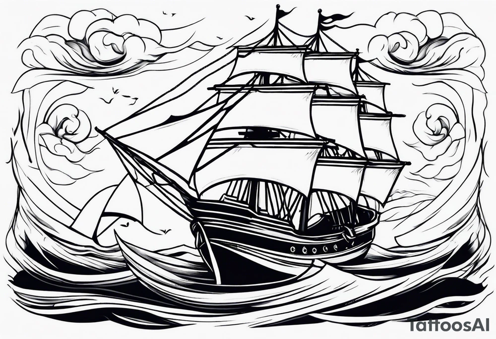 Nautical ships whee in storm tattoo idea