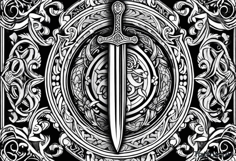 Valhalla sword shield banner tattoo idea