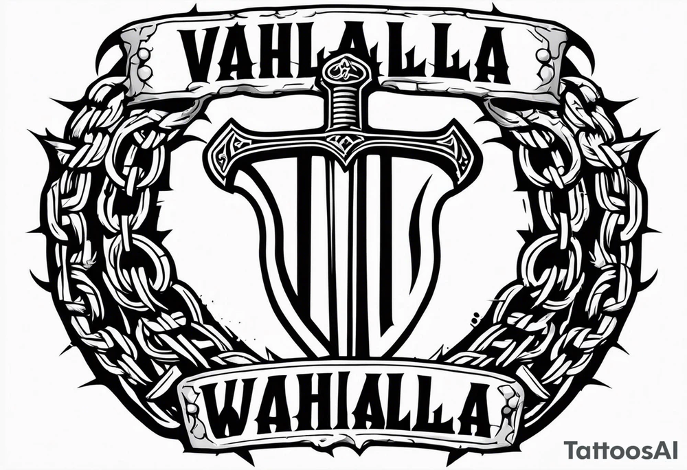 Valhalla sword shield barb wire chain tattoo idea