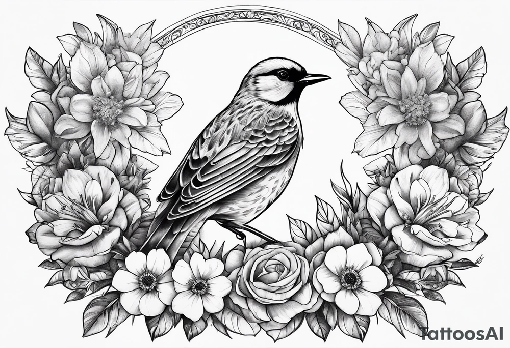 Robbin bird highly detailed and surrounded by flowers tattoo idea Robbin bird highly detailed and surrounded by flowers tattoo idea
