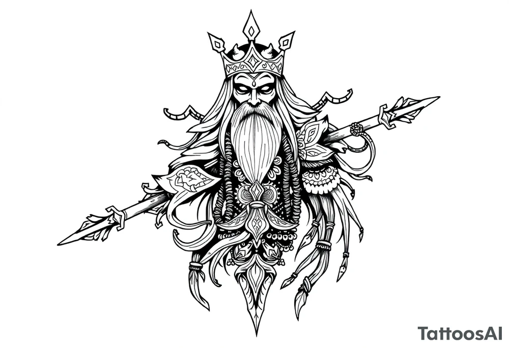 long shaman mytical with ancient rhyme tattoo idea