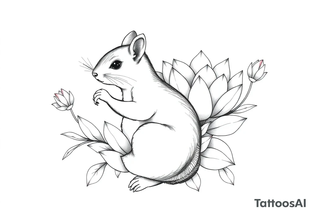 Crazy new school squirrel blooming lotus flowers tattoo idea