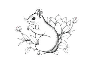 Crazy new school squirrel blooming lotus flowers tattoo idea