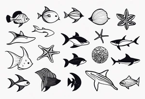 Small sea creatures in a vertical line tattoo idea