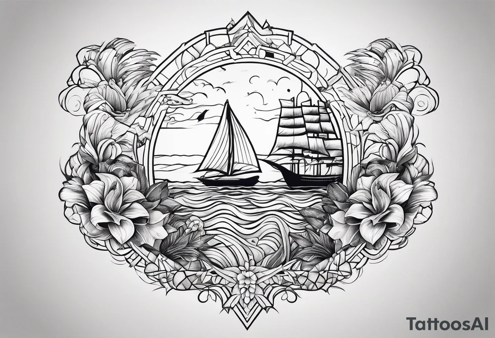 Design a chest and shoulder sleeve tattoo shows family forever and ocean themes tattoo idea