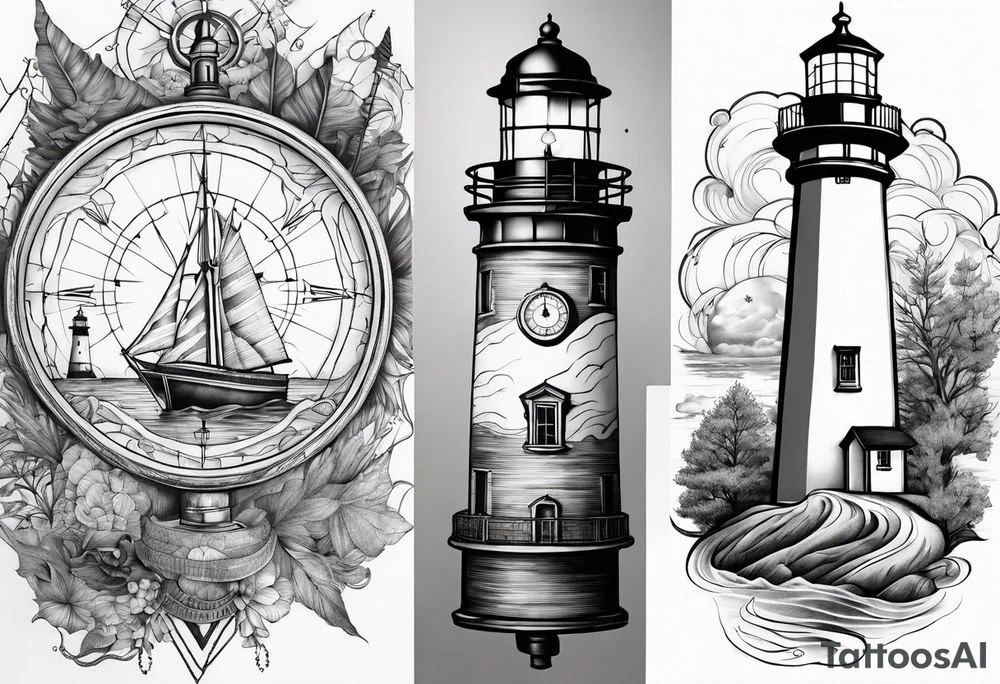 Seafarermap combined with a compass and lighthouse tattoo idea
