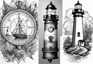 Seafarermap combined with a compass and lighthouse tattoo idea