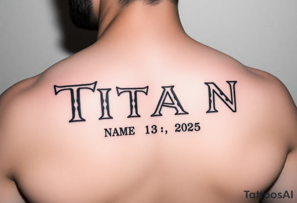 Name ‘Titan’ with birthday, Greek mythology inspired font tattoo idea