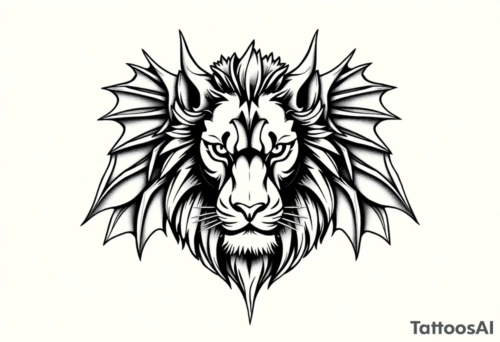 Female Lioness dragon face angel wings tattoo idea