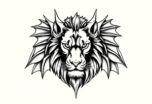 Female Lioness dragon face angel wings tattoo idea