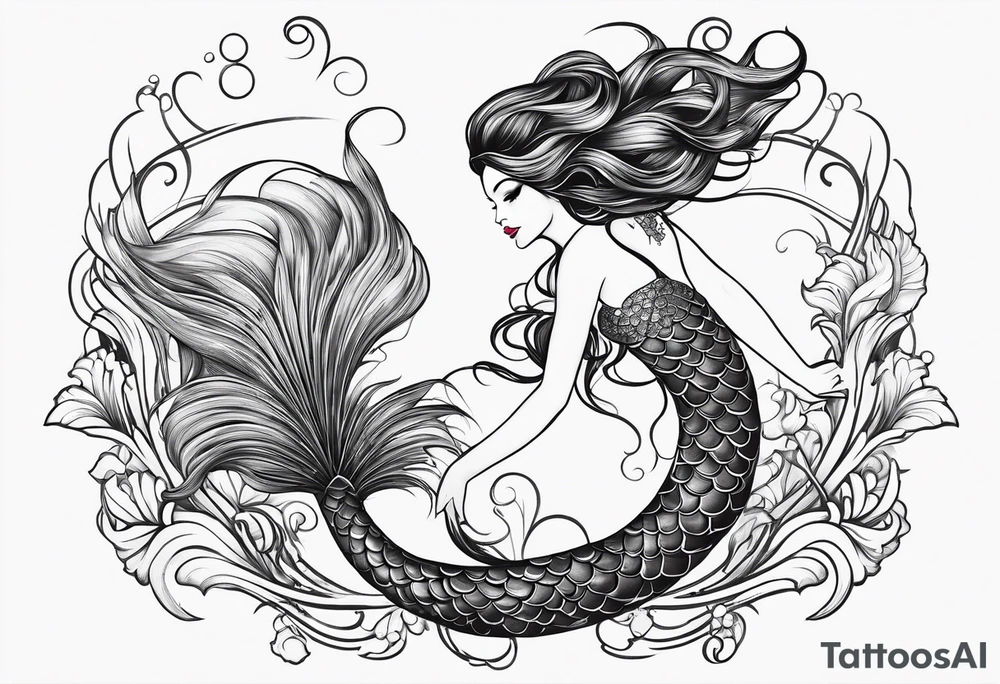 magical mermaid with long fan tail tattoo idea