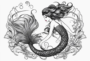 magical mermaid with long fan tail tattoo idea