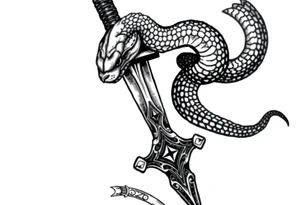 mystical snake coiled around an ancient dagger with jeweled hilt tattoo idea
