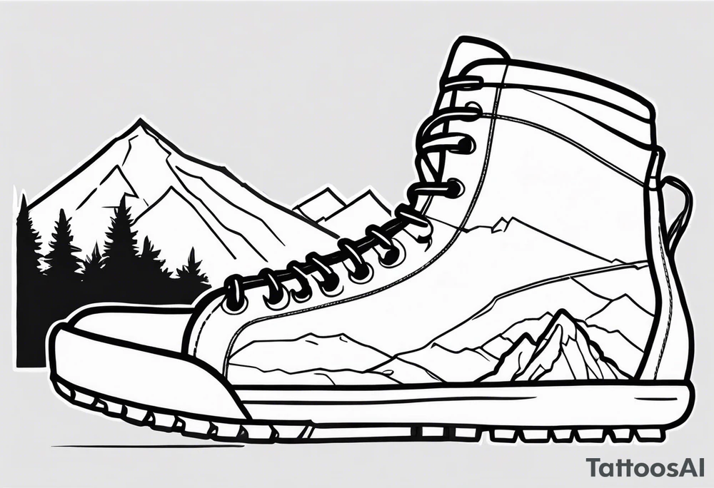 Hiking boots with mountains tattoo idea