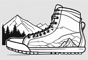 Hiking boots with mountains tattoo idea