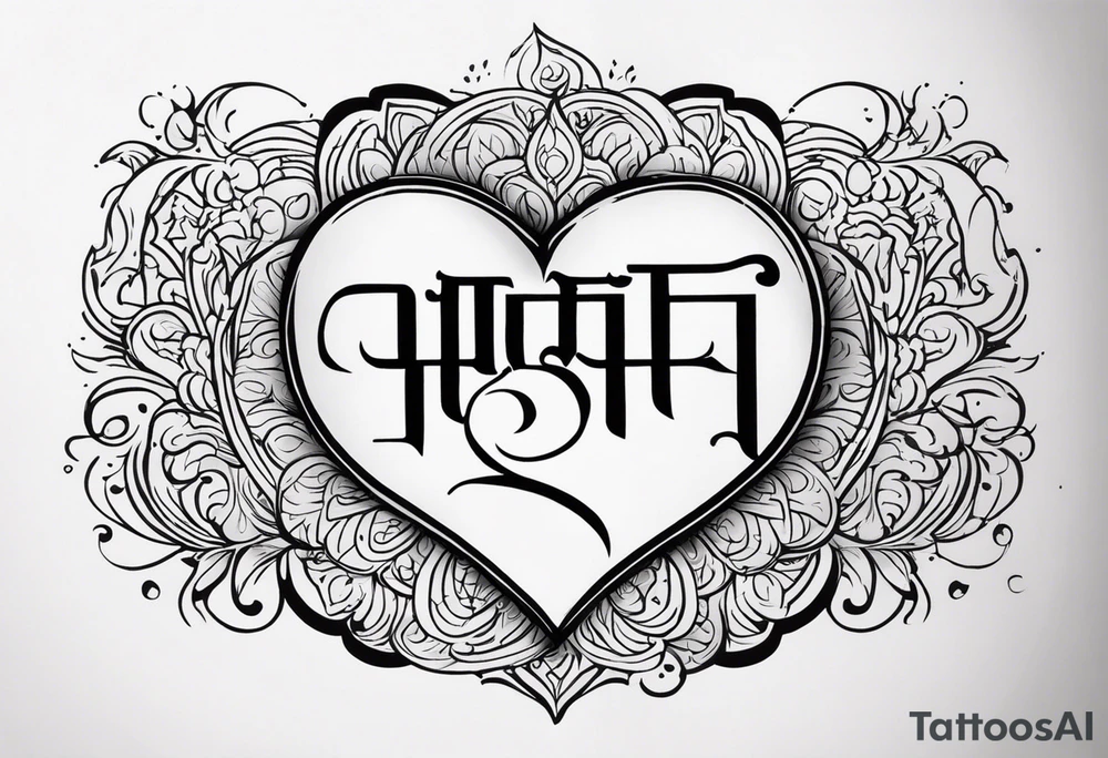 Tattoo ਨਿਰਭਉ ਨਿਰਵੈਰ written in Gurmukhi written text. Add fire and heart to symbolize strength and love tattoo idea