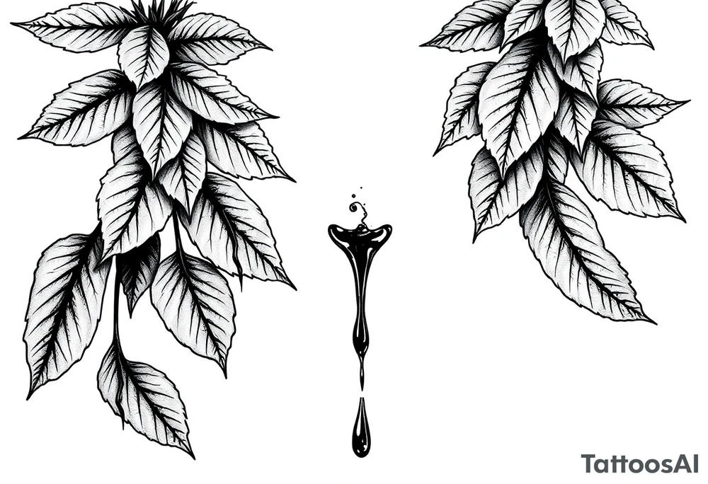 leaves dripping with ink around nipple tattoo idea