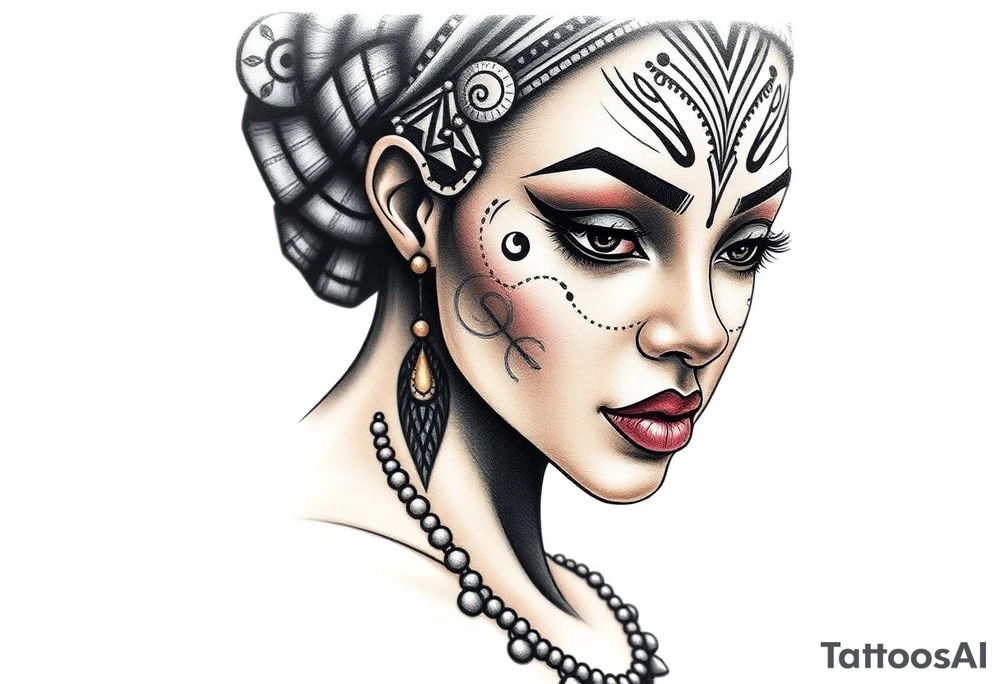 African goddess with tribal makeup tattoo idea