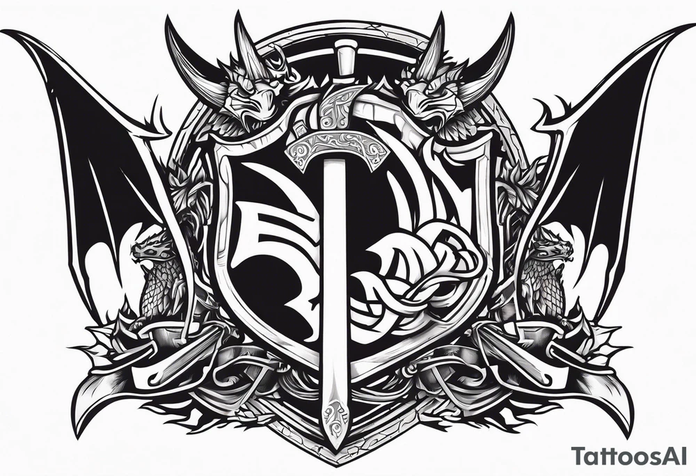Valhalla sword shield dragon axe tattoo idea