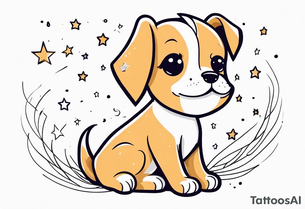 Cute puppy and stars tattoo idea