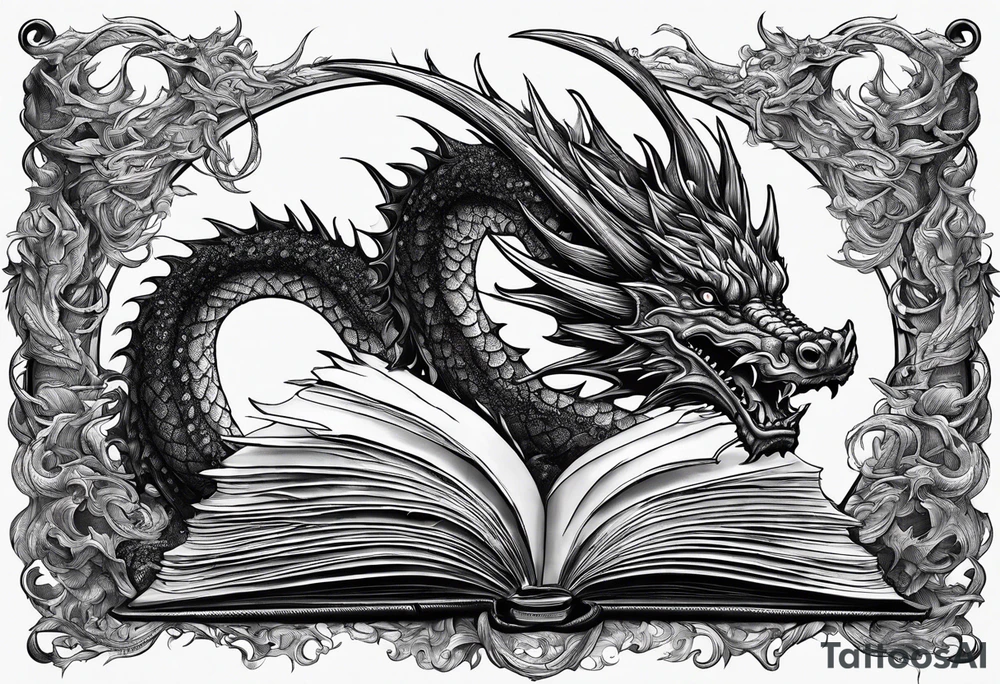 a book with pages falling out that turn into dragons tattoo idea