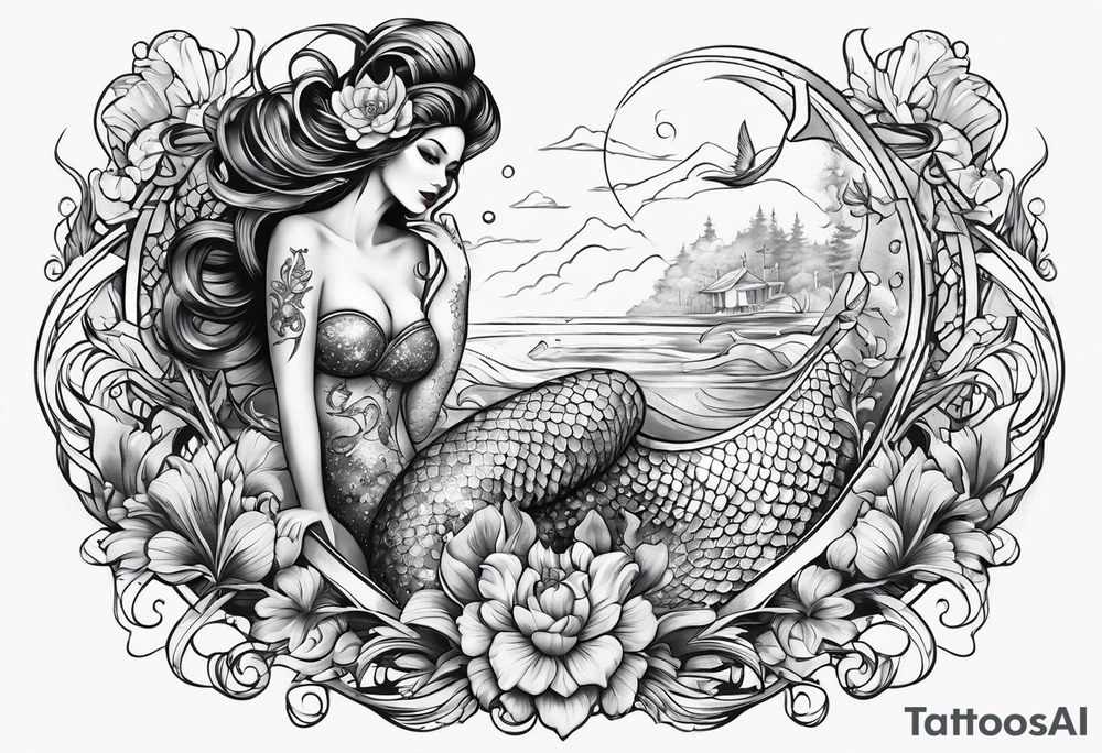 Mermaid leg sleeve tattoo idea