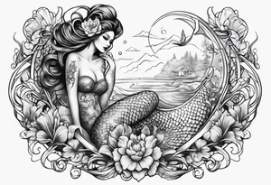 Mermaid leg sleeve tattoo idea