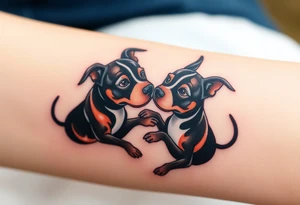 rednose pitbull and black blue heeler dogs playing together tattoo idea