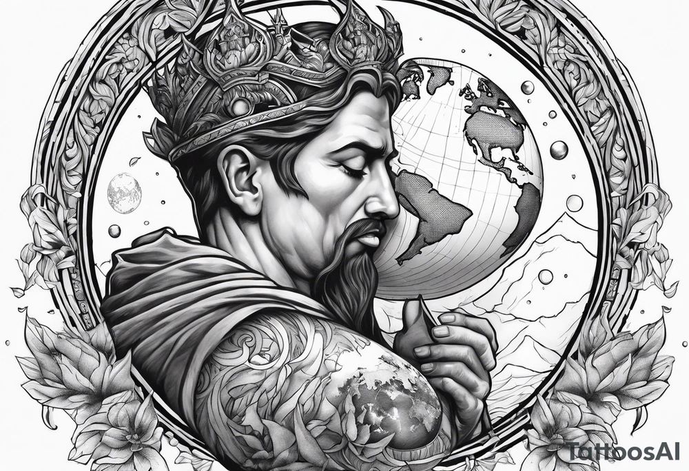 god holding the world in his hands crying tattoo idea