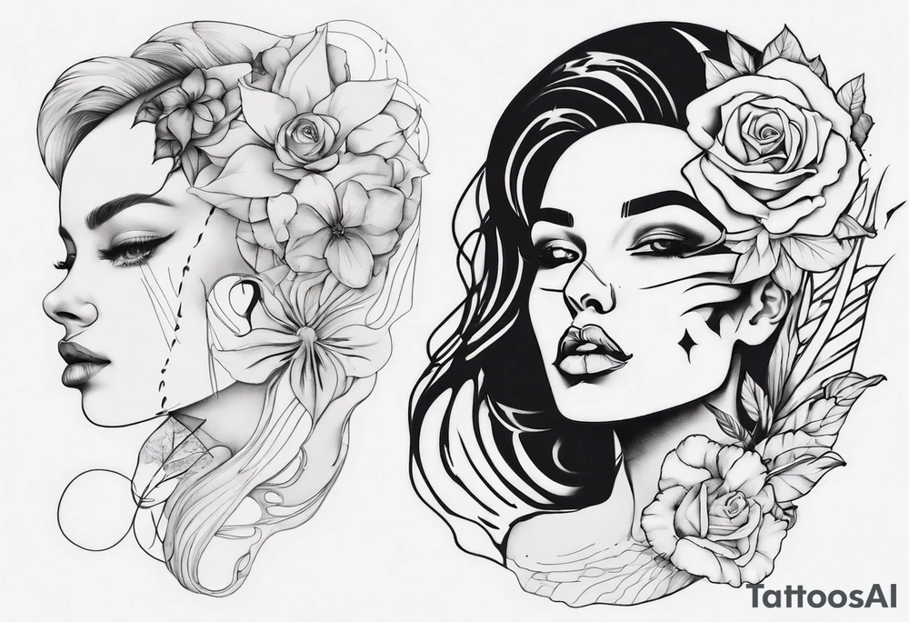 Woman portrait outlined tattoo idea
