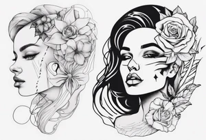 Woman portrait outlined tattoo idea