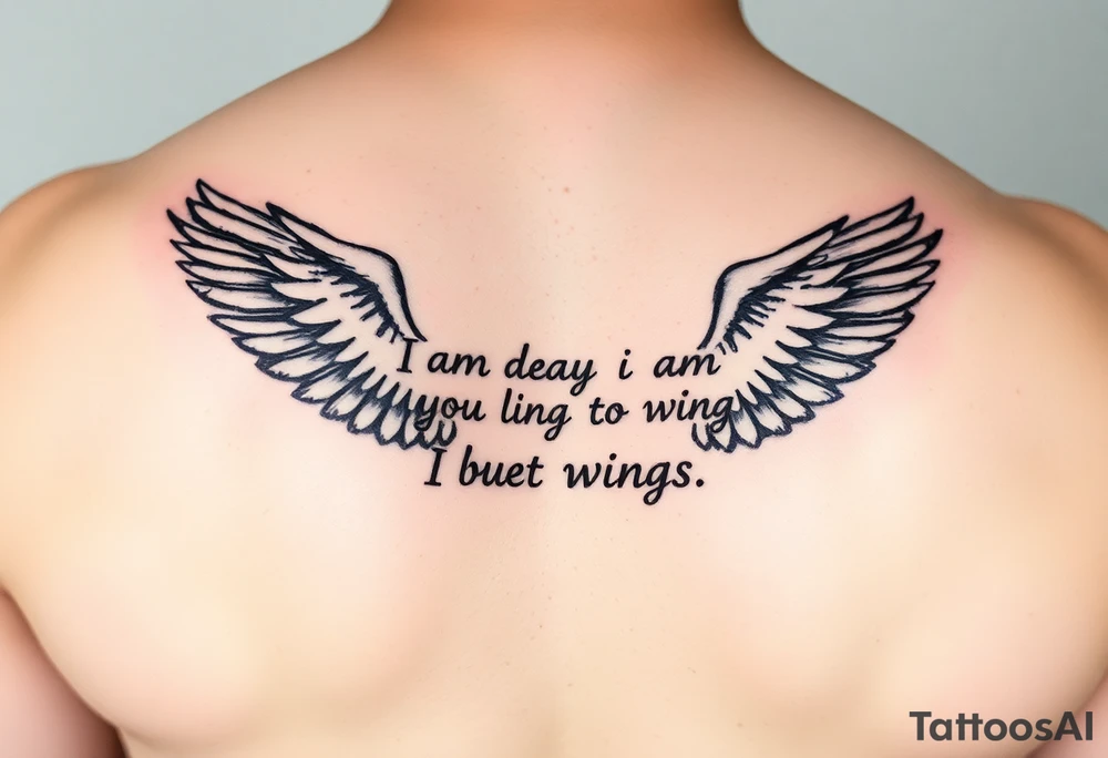 back tattoo with words saying “one day i am going to grow wings” with wings spreading tattoo idea