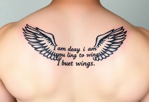 back tattoo with words saying “one day i am going to grow wings” with wings spreading tattoo idea