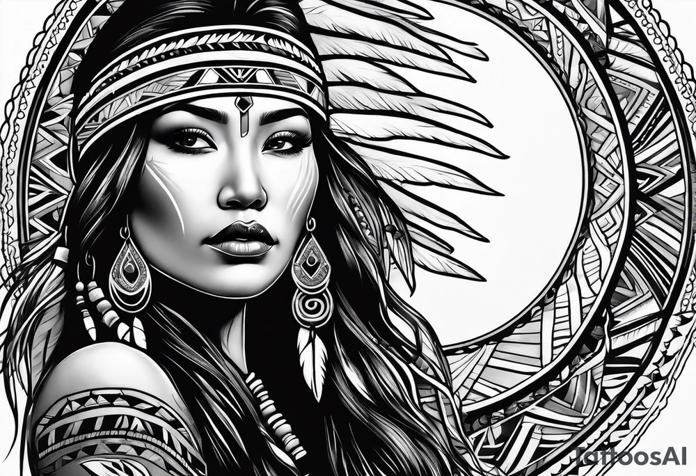 Native American woman under the northern lights tattoo idea