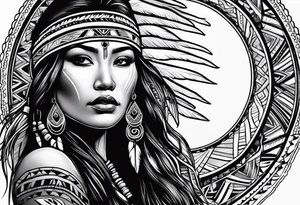 Native American woman under the northern lights tattoo idea