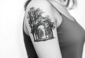 Trees hug the road, blocking out much of the light. tattoo idea