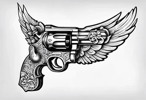 Baby angel shooting gun tattoo idea