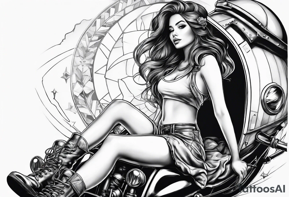 Girl sitting on a rocket tattoo idea